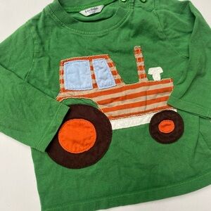 Baby Boden Green Long-Sleeve Top with Orange & Brown Tractor Appliqué